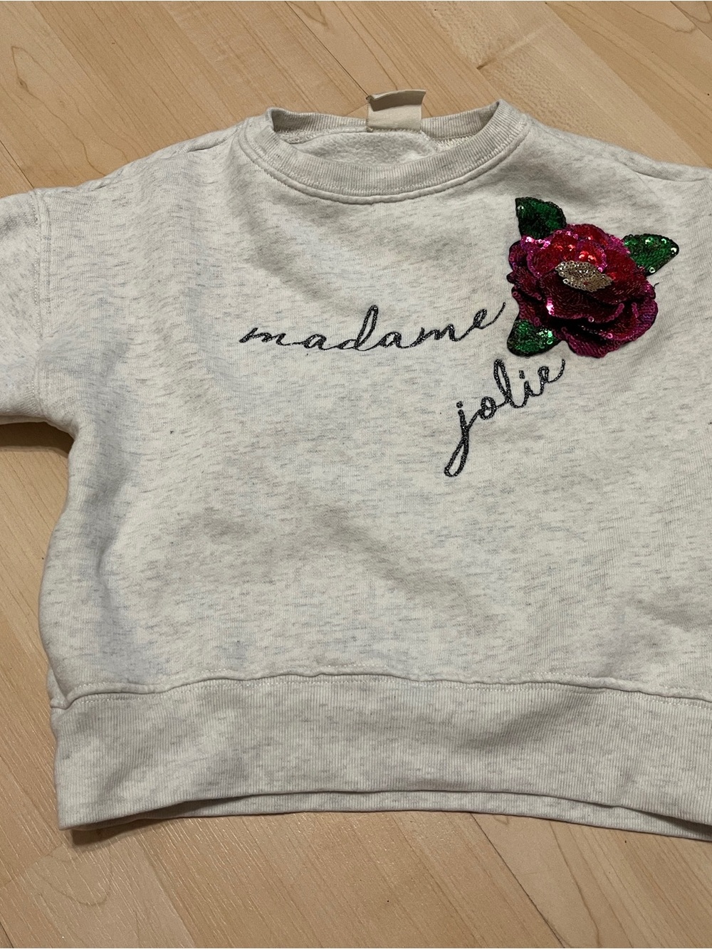 Zara Girls "Madame Jolie" Light Gray Sweatshirt with Sequin Flower Detail 6